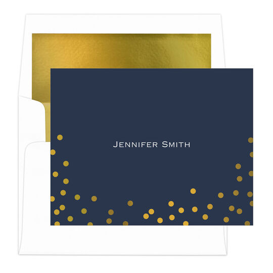 Navy Confetti Gold Foil Dots Foldover Note Cards with Lined Envelopes